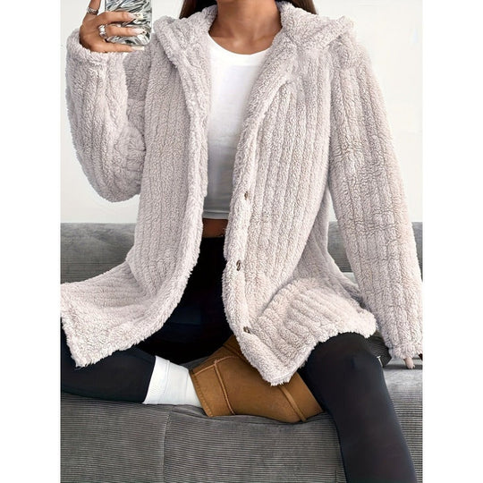 Dames Oversized Jas met Capuchon en Ribbelstructuur 1