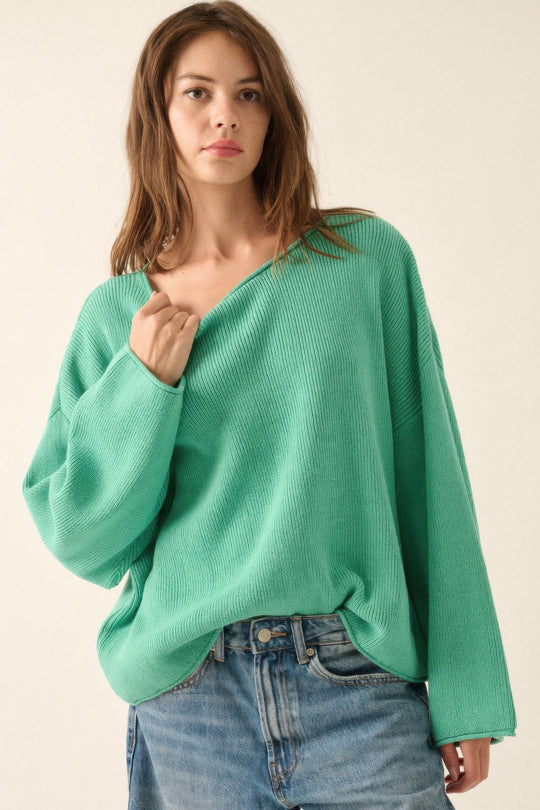 Dames Oversized Trui Ribgebreid Boothals 2