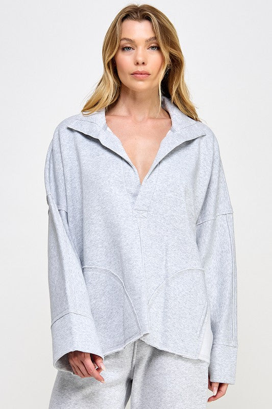 Dames Pullover V-Hals Dolman Mouw Grijs 1