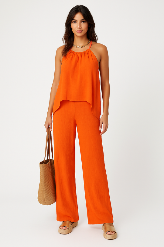 Dames Set Comfy Tweedelig met Drapeer Top en Broek 8