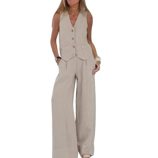 Dames Set Elegante Zomeroutfit Met Mouwloos Top En Wijde Broek 0