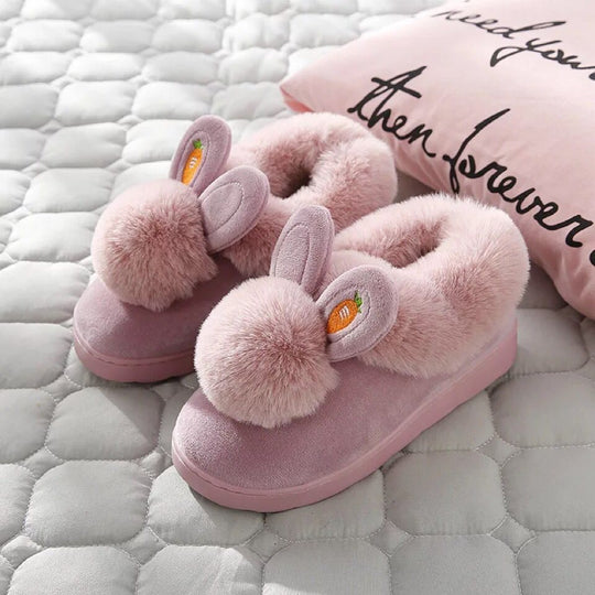 Dames Slippers Konijnenoren Antislip Zool Hoogwaardige Stof 4