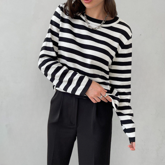 Dames T-shirt Met Strepen Lange Mouwen Voor Herfststijl 10