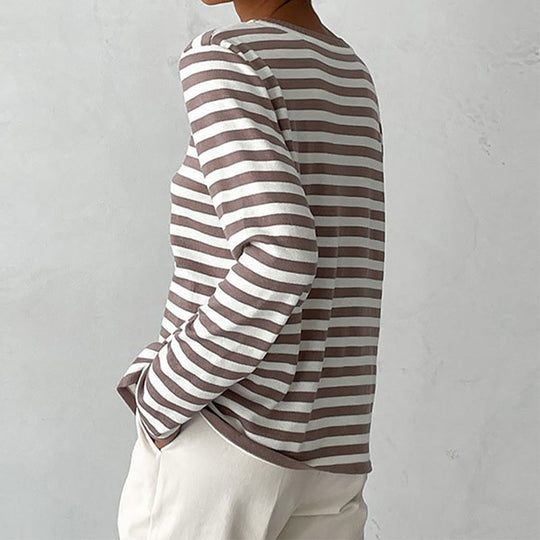 Dames T-shirt Met Strepen Lange Mouwen Voor Herfststijl 8