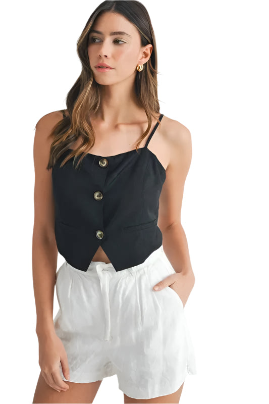 Dames Tanktop Met Knopen Van Linnenmix 0