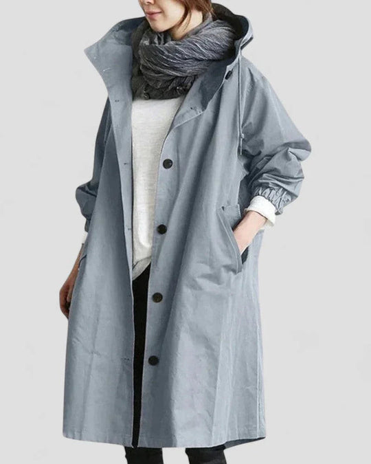 Dames Trenchcoat met Capuchon en Waterdichte Afwerking 1