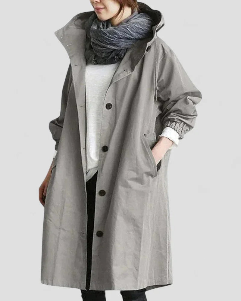 Dames Trenchcoat met Capuchon en Waterdichte Afwerking 2