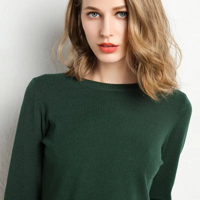Dames Trui Merino Wol O-Hals Pullover Lange Mouwen 4