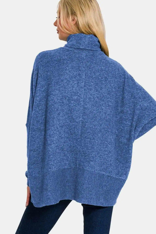 Dames Turtleneck Sweater Melange Hacci Blauw 4