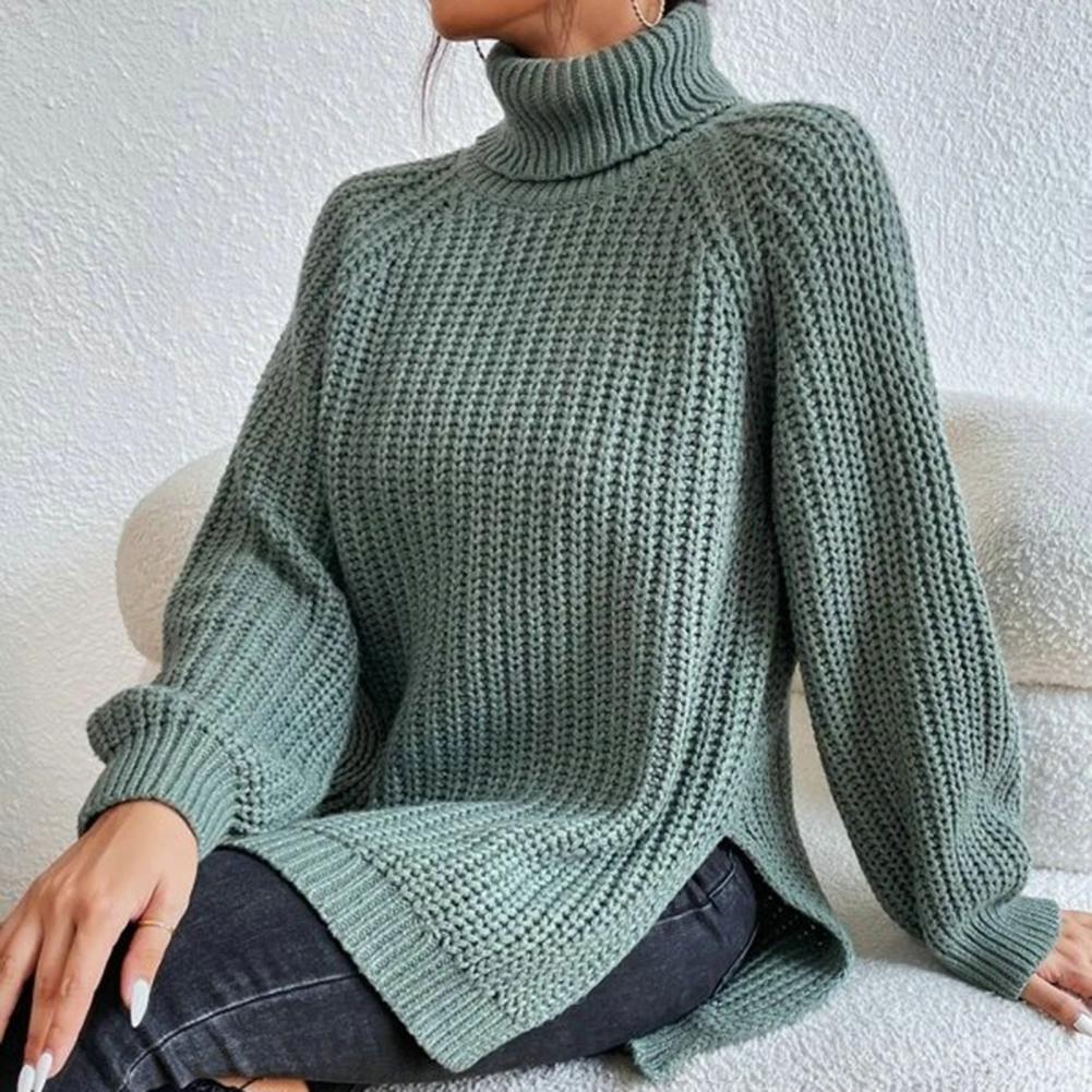 Dames Turtleneck Trui Ribbelgebreid Losse Pasvorm voor Casual Herfst en Winter 3