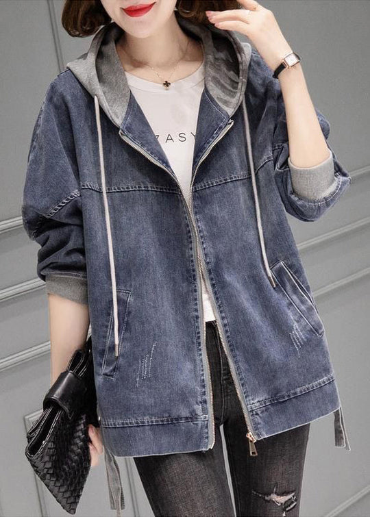 Dames Tussenjas Met Capuchon en Trekkoord, Vintage Denim Patchworkstijl 1