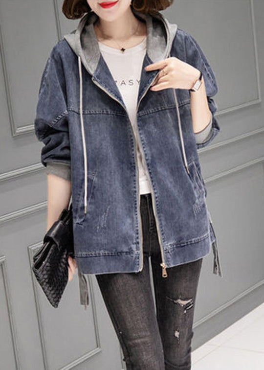 Dames Tussenjas Met Capuchon en Trekkoord, Vintage Denim Patchworkstijl 3