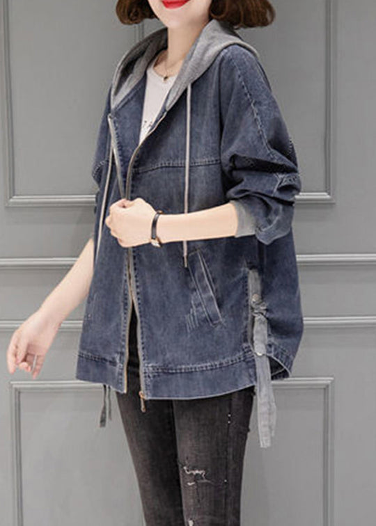 Dames Tussenjas Met Capuchon en Trekkoord, Vintage Denim Patchworkstijl 4