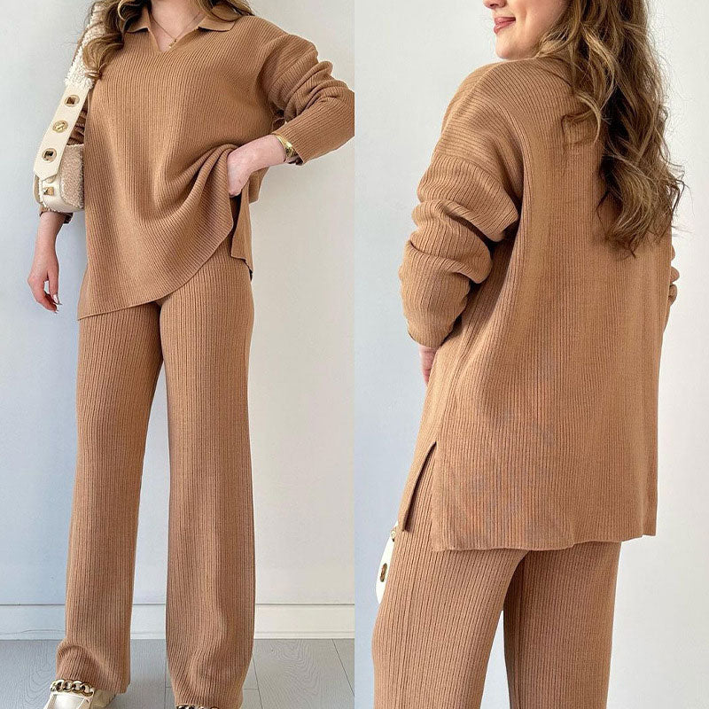 Dames Twee-delen Set V-hals Stijlvol met Brede Broek 7