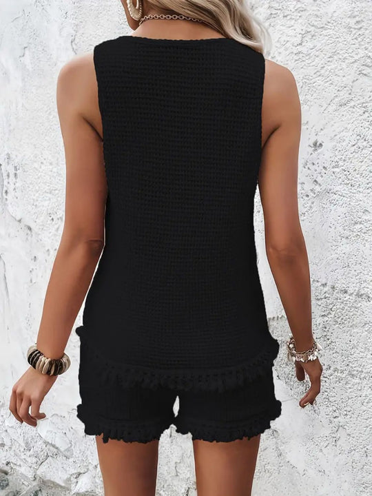 Dames Tweedelige Set Ronde Hals Comfortabele Polyester Tanktop en Shorts 6