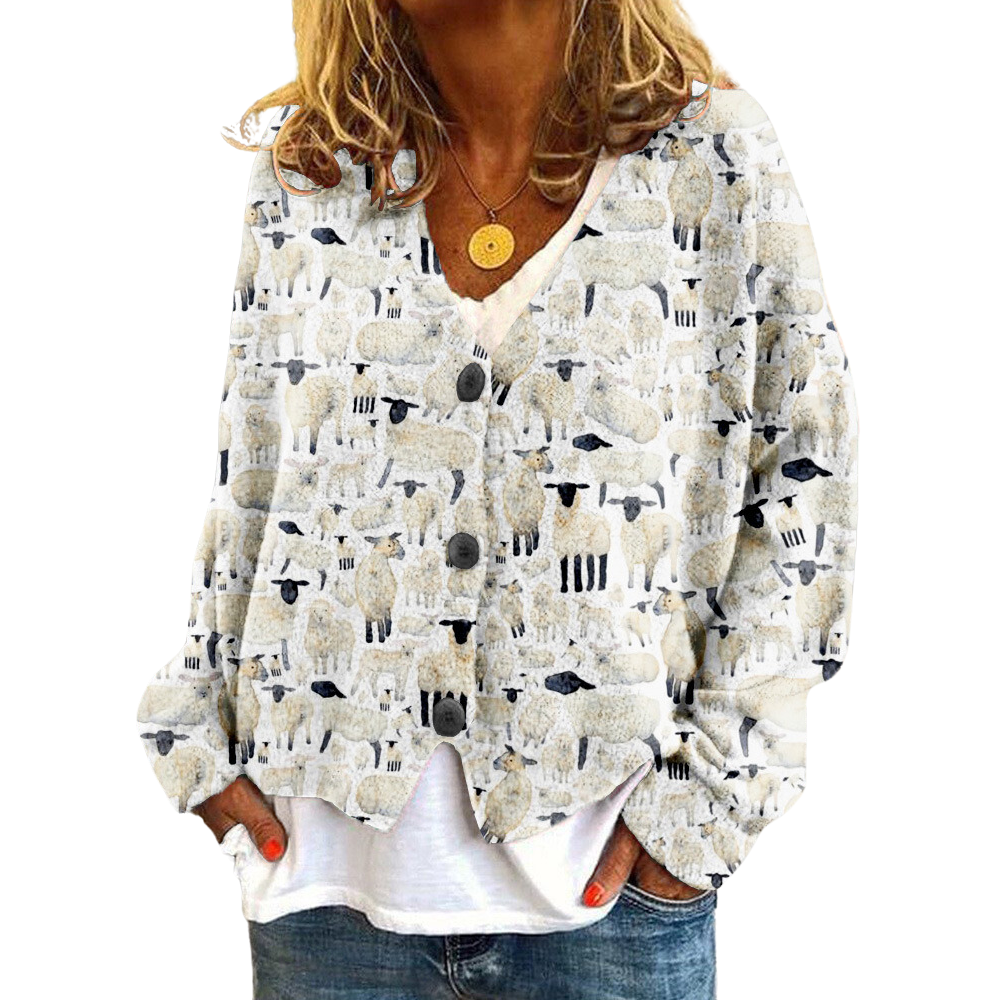 Dames Vintage Sweater met Fåremønster en V-hals 1