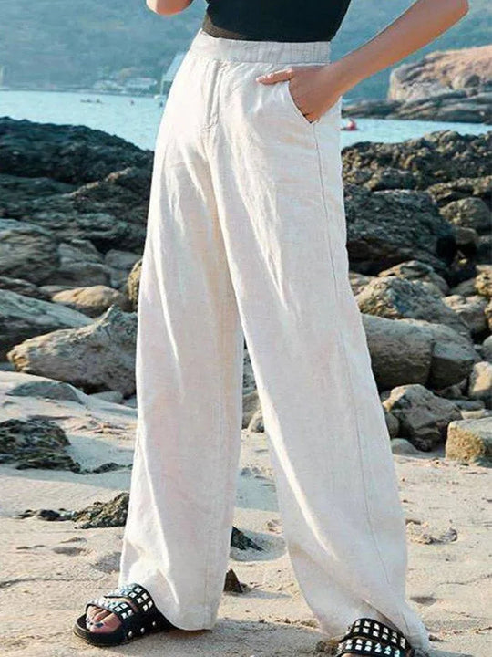 Dames Wijde Pantalon Hoge Taille Luchtig Polyester 1