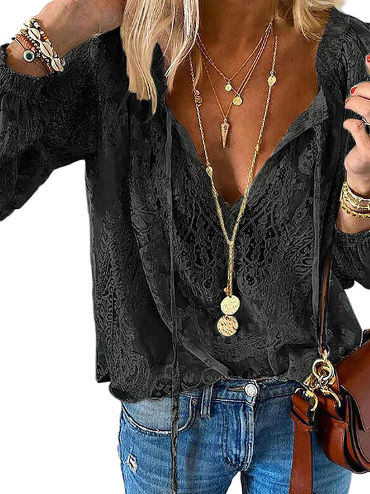 Damesblouse met Kanten Details en Uniek Design 0