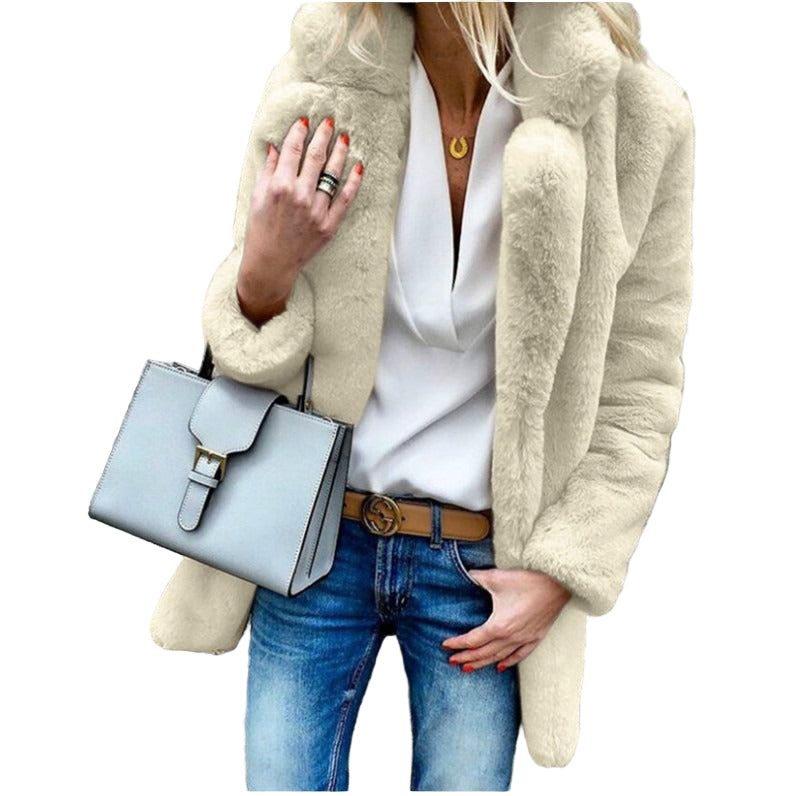 Damesjas Winter Oversized Faux Fur Met Vouwkraag 0