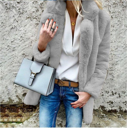 Damesjas Winter Oversized Faux Fur Met Vouwkraag 1