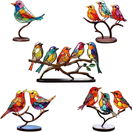 Decoratieve Sculptuur van Kleurrijke Vogels op Tak 5