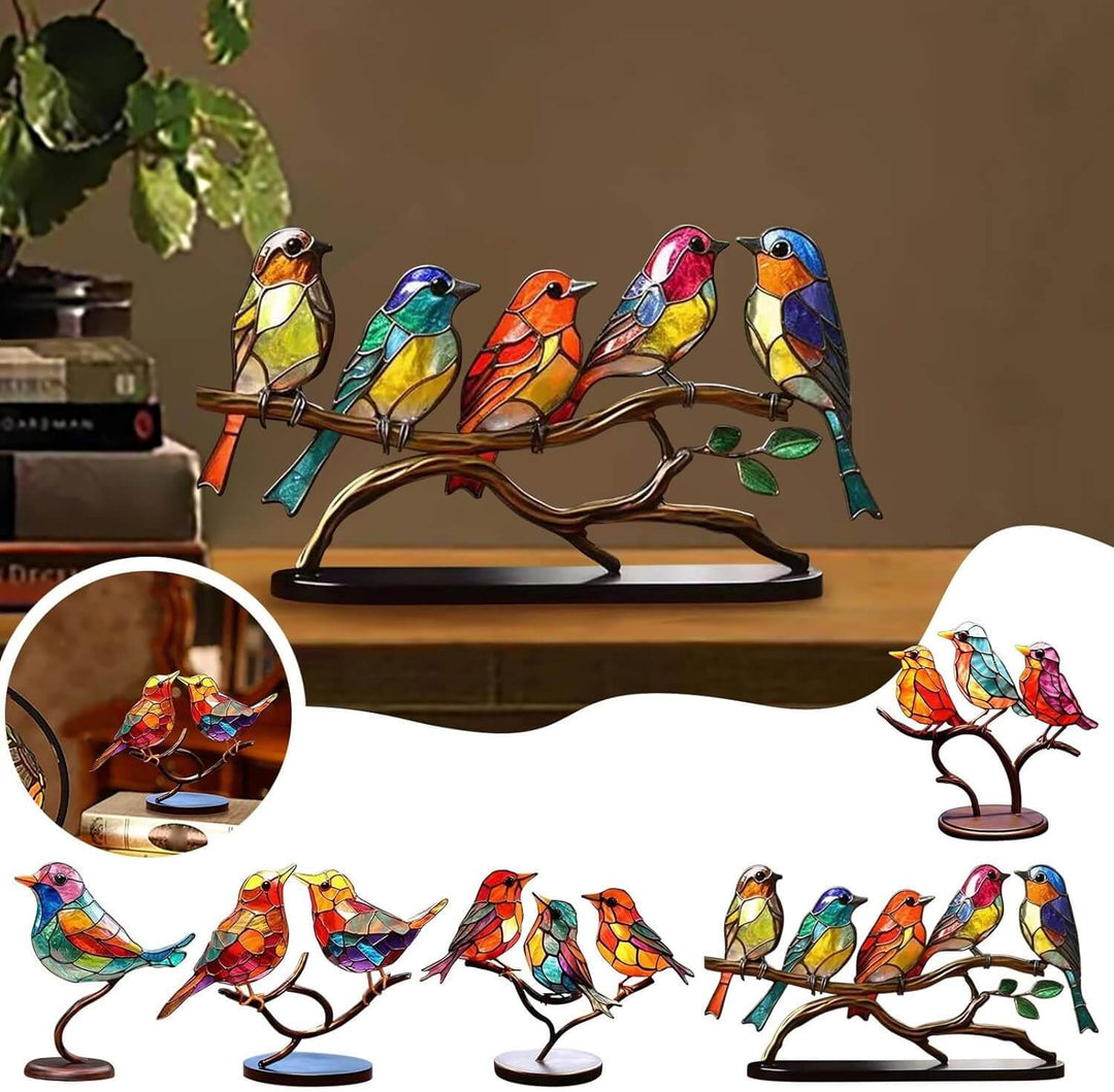 Decoratieve Sculptuur van Kleurrijke Vogels op Tak 6