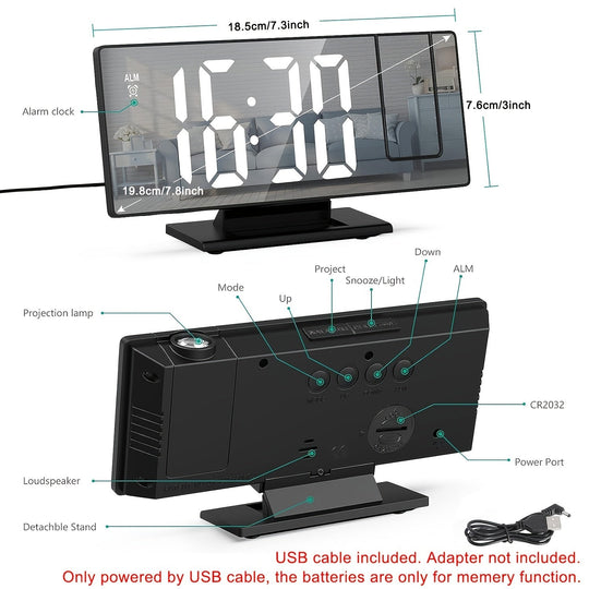 Digitale Wekker met Projectiefunctie en LED-display voor Slaapkamer en Kantoor 3