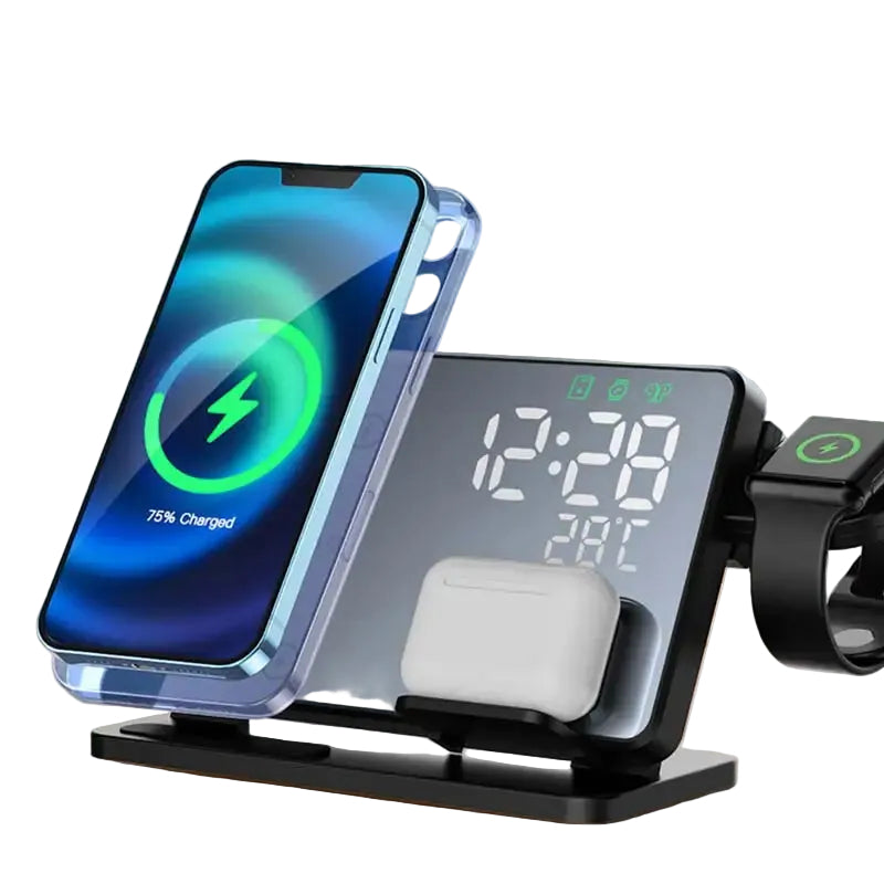 Draadloos 3-in-1 Laadstation met Wekker Modern Ontwerp 0