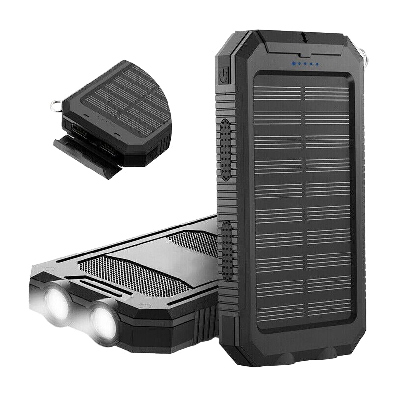 Draagbare Zonne-energiebank met Dubbele USB-poorten en LED-lamp 0