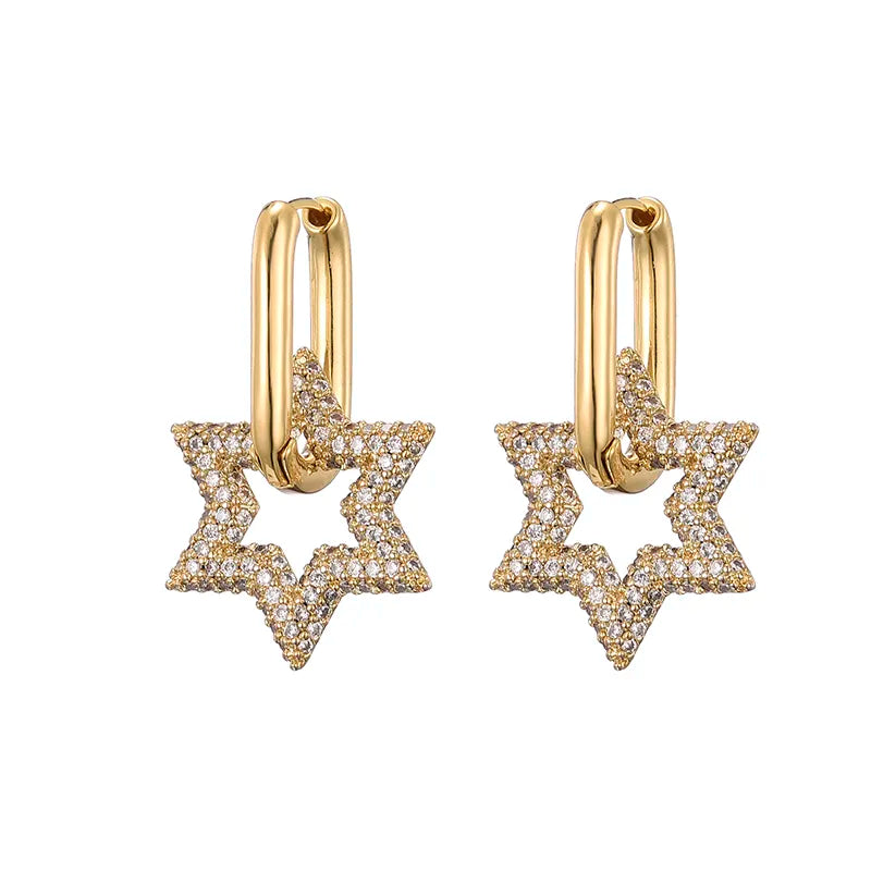 Gouden Oorbellen Dames Stervormig Design Met Sprankelende Hangers 1