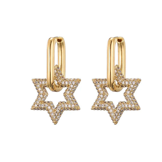 Gouden Oorbellen Dames Stervormig Design Met Sprankelende Hangers 1