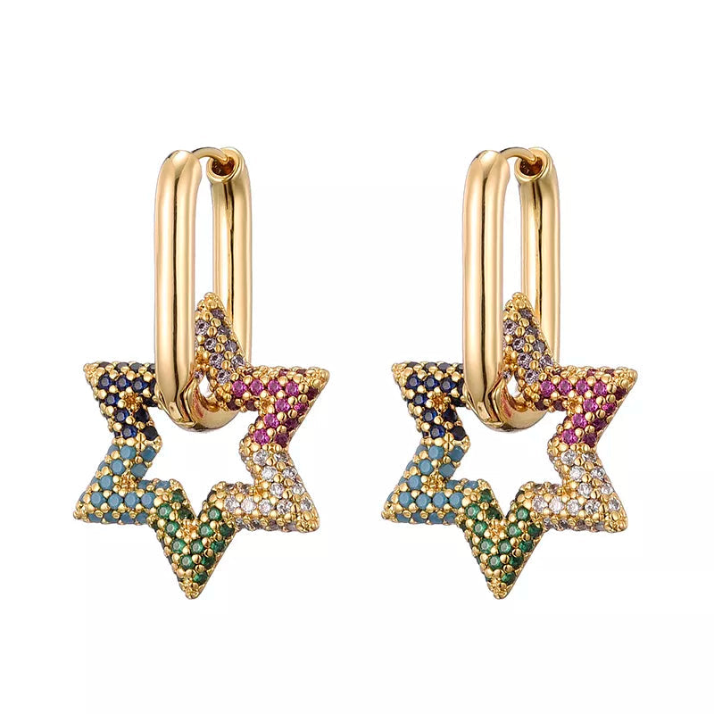Gouden Oorbellen Dames Stervormig Design Met Sprankelende Hangers 3