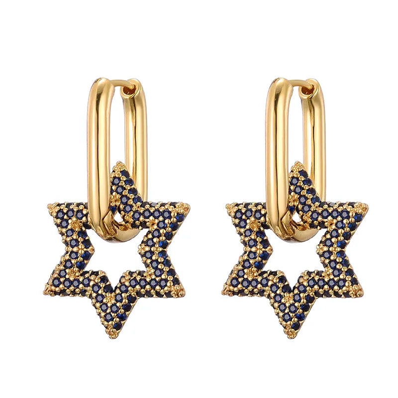Gouden Oorbellen Dames Stervormig Design Met Sprankelende Hangers 4