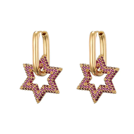 Gouden Oorbellen Dames Stervormig Design Met Sprankelende Hangers 5