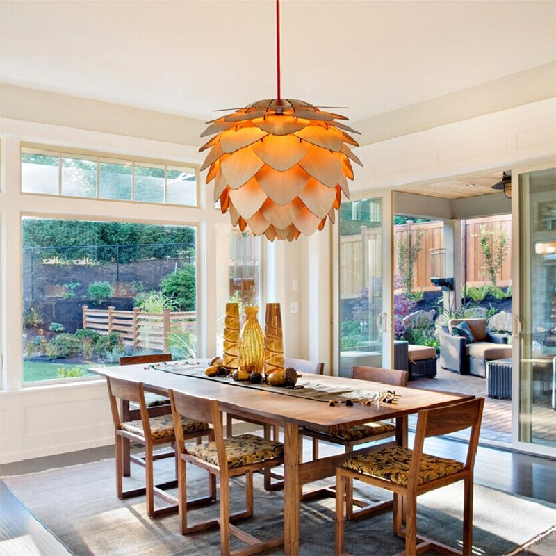 Hanglamp Eettafel Houten Dennenappel Ontwerp voor Woonkamer en Slaapkamer 5