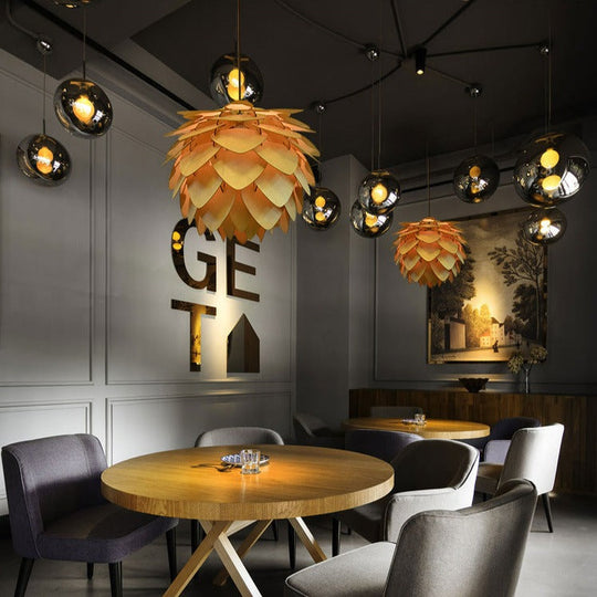 Hanglamp Eettafel Houten Dennenappel Ontwerp voor Woonkamer en Slaapkamer 8