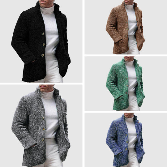 Heren Gebreide Cardigan met Chunky Textuur en Staande Kraag 5
