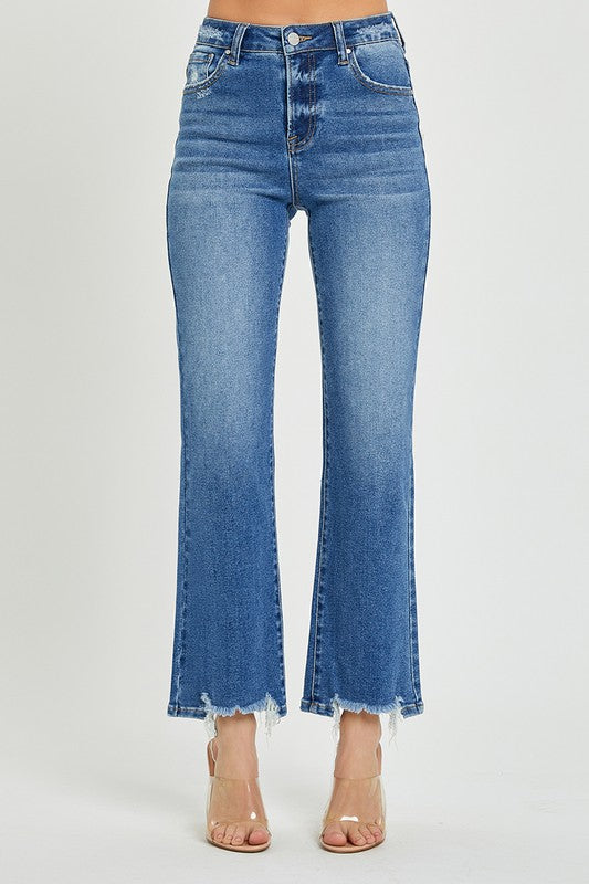 Heren Hoge Taille Rechte Jeans Donker Denim 2