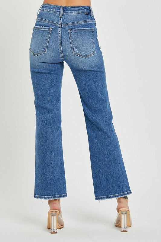 Heren Hoge Taille Rechte Jeans Donker Denim 4