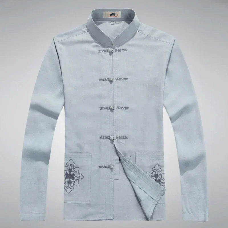 Heren Kleding Set Japanse Stijl met Lange Mouwen en Broek 5