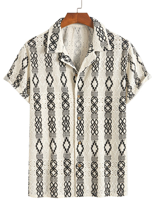 Heren Korte Mouwen Shirt Met Gebroken Patroon En Borduurwerk 0