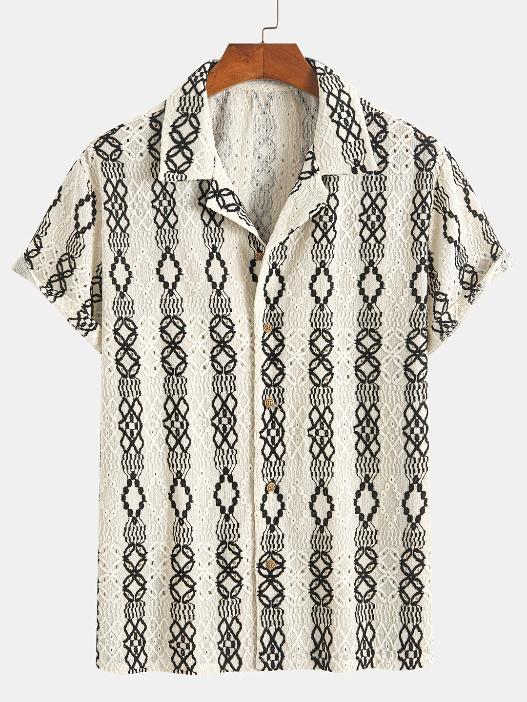 Heren Korte Mouwen Shirt Met Gebroken Patroon En Borduurwerk 1
