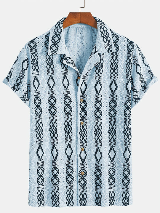 Heren Korte Mouwen Shirt Met Gebroken Patroon En Borduurwerk 7
