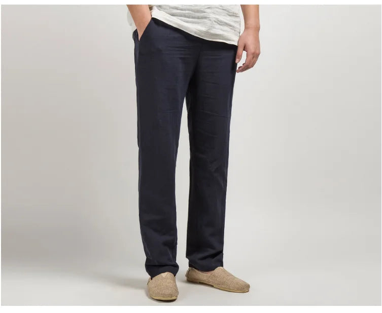 Heren Linnen Broek Relaxed Rechte Pasvorm Ademend Lichtgewicht 4