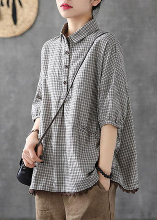 Heren Overhemd Halve Mouw Geruit Met Uniek Patchworkdesign 1