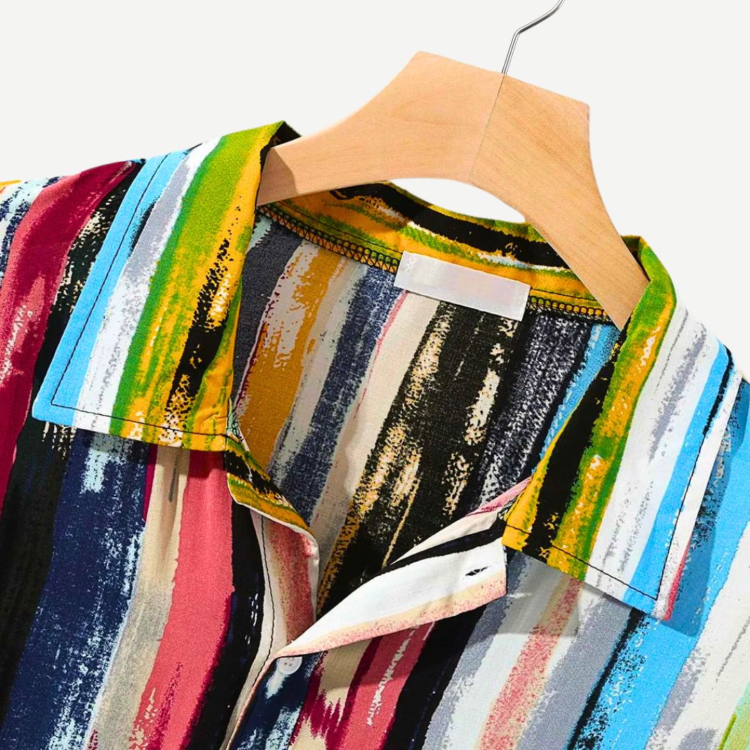 Heren Overhemd Met Multikleurige Strepen Casual Stijl 2