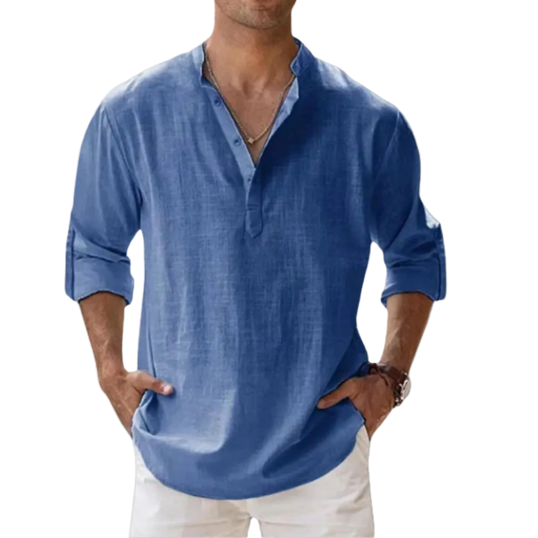 Heren Polo Lin Col Tunisien Casual Ademend Poloshirt 0