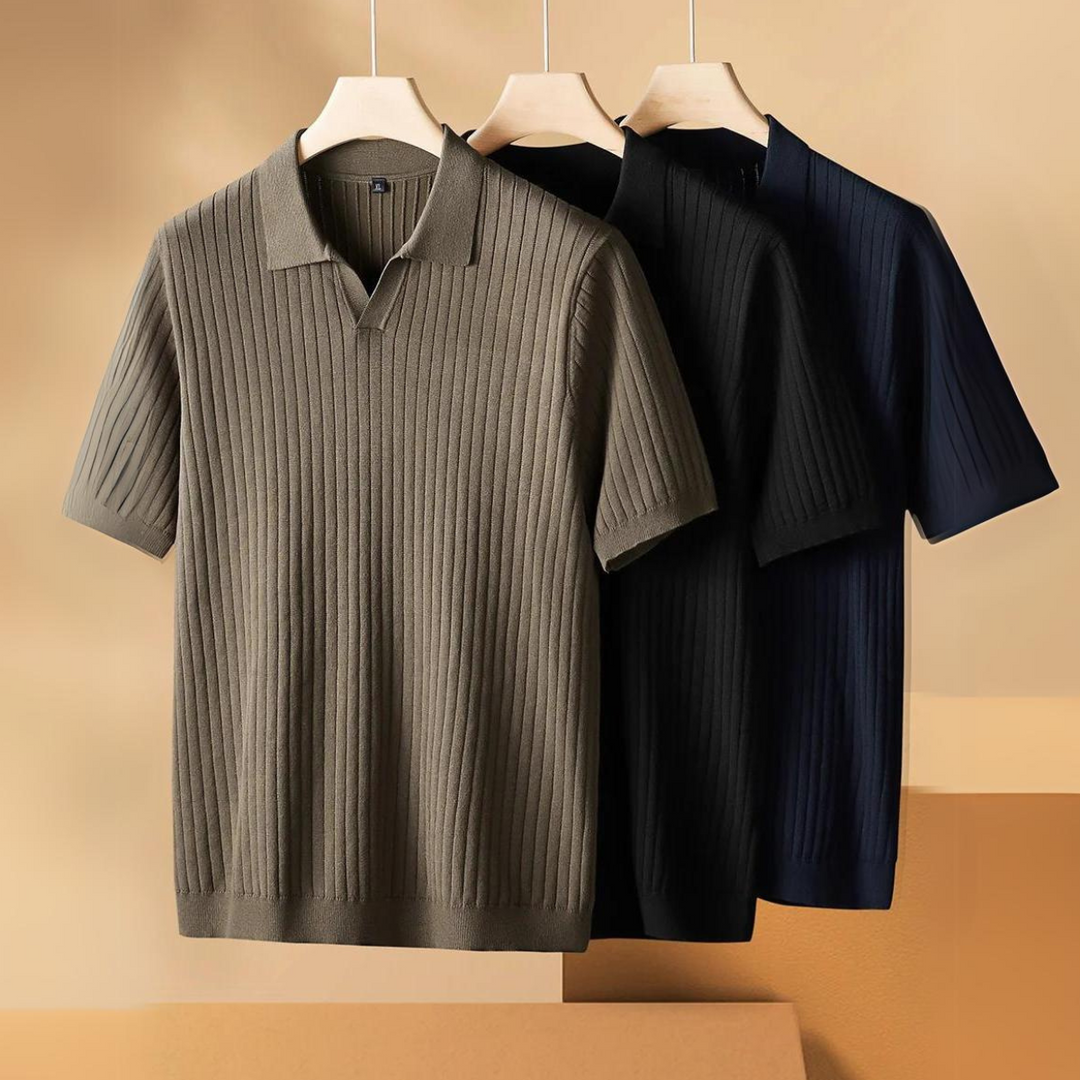 Heren Polo Shirt Geribbelde Textuur Ademend Casual 1