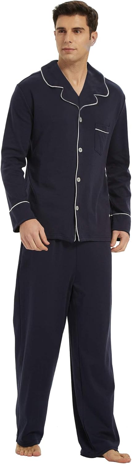 Heren Pyjama Set Lange Mouwen Klassiek Met Zijzakken 1