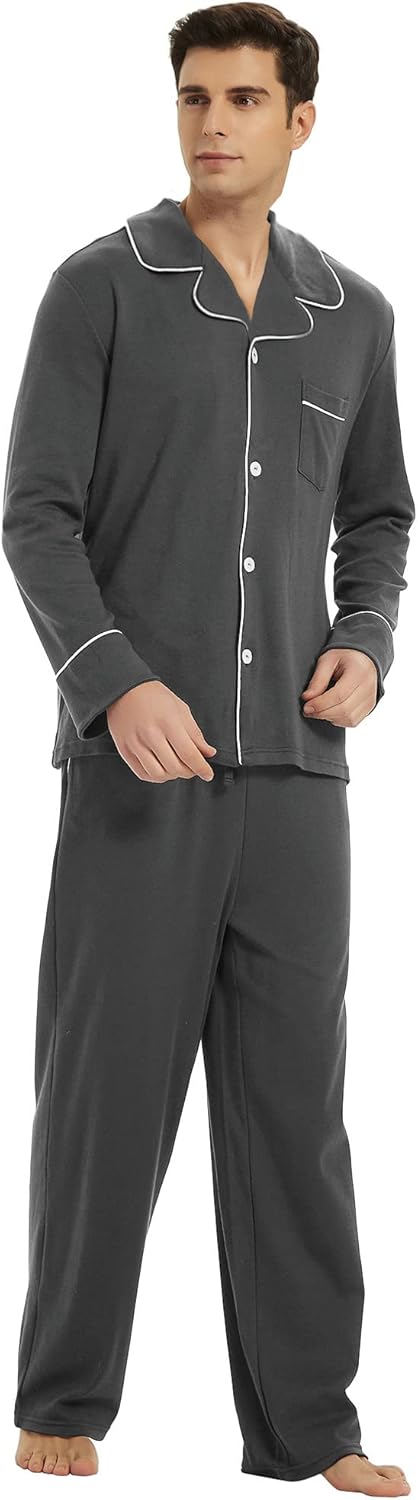 Heren Pyjama Set Lange Mouwen Klassiek Met Zijzakken 5